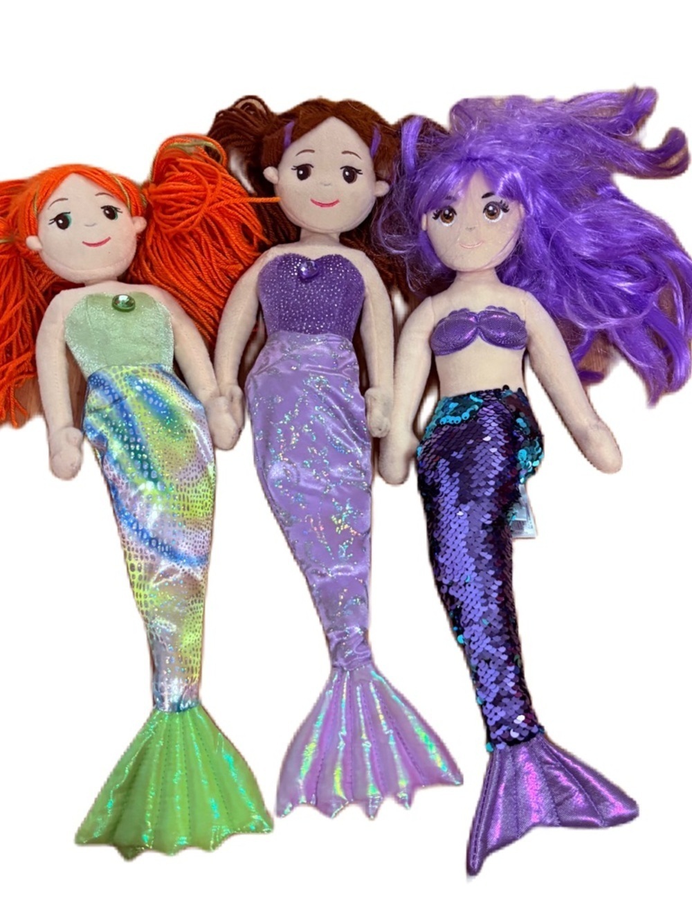 Aurora Sequin Mermaid Plush Stuffed Lot Bundle of 3 Toy Green Red Hair